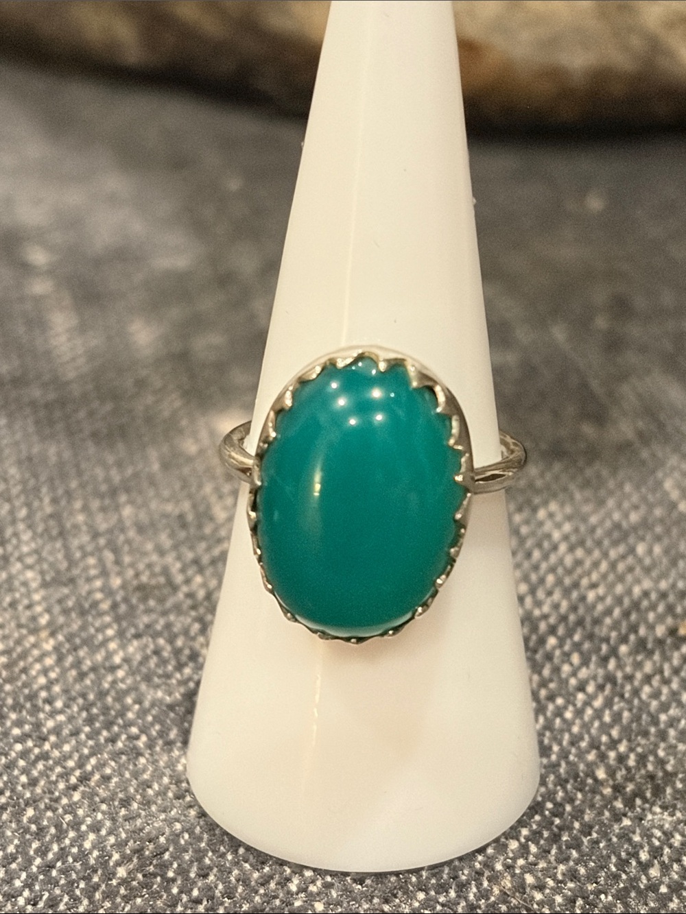 Dainty Green Onyx Natural Stone on Solid Sterling Silver Band